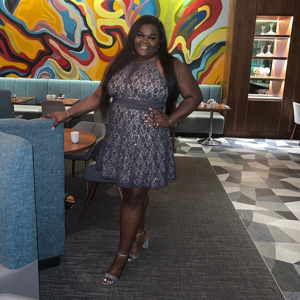 Beautiful Gray and nude lace and sequence dress